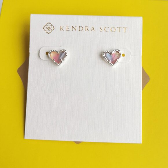 Kendra Scott Ari Heart Silver Watercolor Stud Earrings fashion - Picture 1 of 3